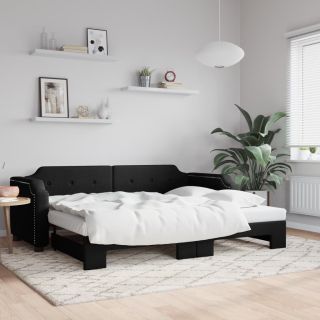 диван-кровать с выдвижной секцией, черный, 90x200 см, ткань