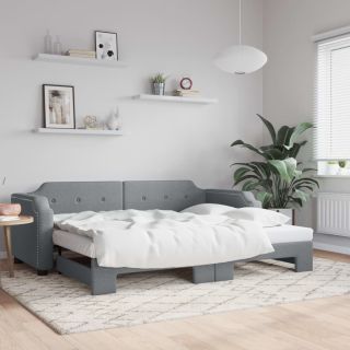 diivanvoodi väljatõmmatava osaga, helehall, 100x200 cm, kangas