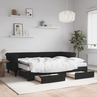 diivanvoodi väljatõmmatava osaga, must, 80x200 cm, samet