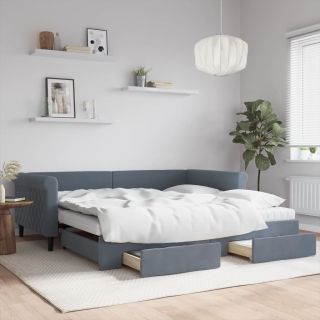 diivanvoodi väljatõmmatav/sahtlitega tumehall 100x200 cm samet