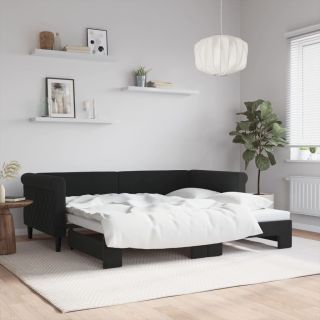 diivanvoodi väljatõmmatava osaga, must, 90x190 cm, samet