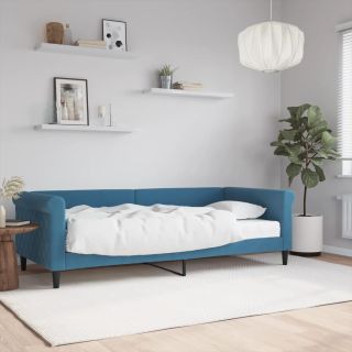 diivanlvoodi madratsiga, sinine, 90x200 cm, samet