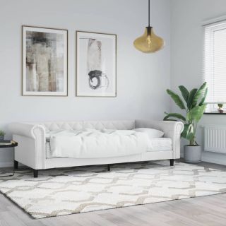 diivanvoodi madratsiga, valge, 90x200 cm, kunstnahk