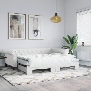 diivanvoodi väljatõmmatava osaga, valge, 90x200 cm, kunstnahk