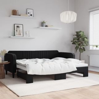 diivanvoodi väljatõmmatava osaga, must, 90x200 cm, samet