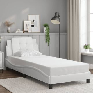 каркас кровати с изголовьем, белый, 90x200 см, искусственная кожа