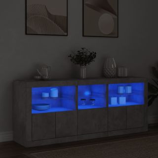puhvetkapp LED-tulega, betoonhall, 162x37x67 cm