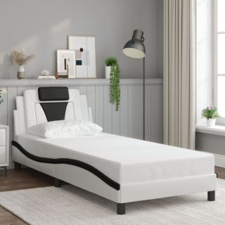 каркас кровати с изголовьем, белый и черный, 90 x 200 см, искусственная кожа
