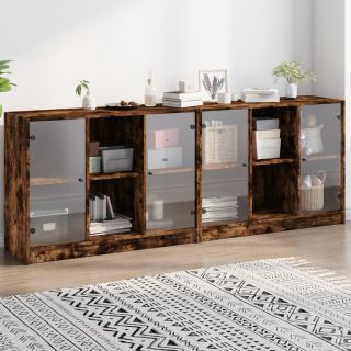 Книжный шкаф с дверцами, копченый дуб, 204x37x75 см, искусственное дерево