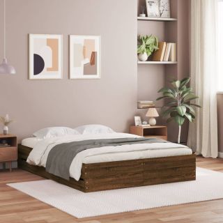 каркас кровати с ящиками, коричневый дуб, 150 x 200 см, искусственное дерево