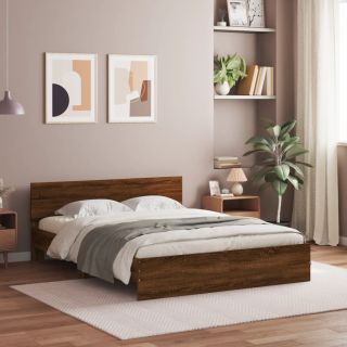 каркас кровати с изголовьем, коричневый дуб, 150 x 200 см