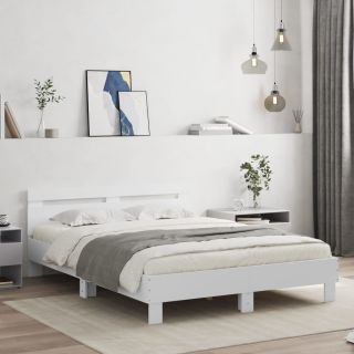 каркас кровати с изголовьем, белый, 140x200 см, искусственное дерево