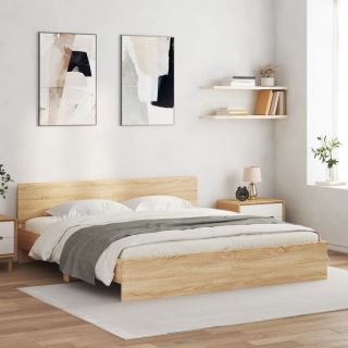 Каркас кровати со светодиодной подсветкой и изголовьем, дуб Сонома, 200 x 200 см