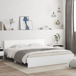 Каркас кровати со светодиодной подсветкой и изголовьем, белый, 200 x 200 см