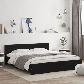Каркас кровати со светодиодной подсветкой и изголовьем, черный, 180 x 200 см