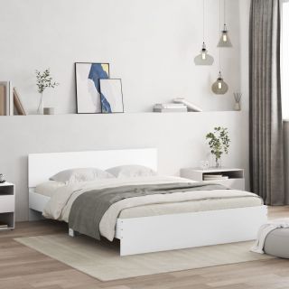 Каркас кровати со светодиодной подсветкой и изголовьем, белый, 160 x 200 см