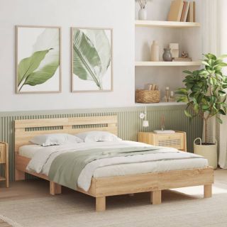LED-tulede ja peatsiga voodiraam, Sonoma tamm, 135 x 190 cm