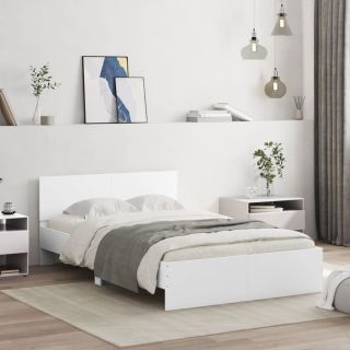 LED-tulede ja peatsiga voodiraam, valge, 135 x 190 cm