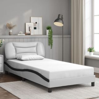 каркас кровати с изголовьем, белый и черный, 100x200 см, искусственная кожа