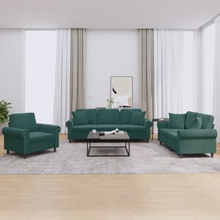 3-osaline diivanikomplekt patjadega, tumeroheline, samet