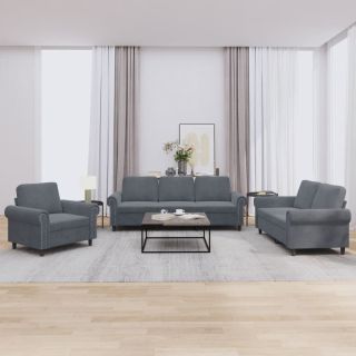 3-osaline diivanikomplekt patjadega, tumehall, samet