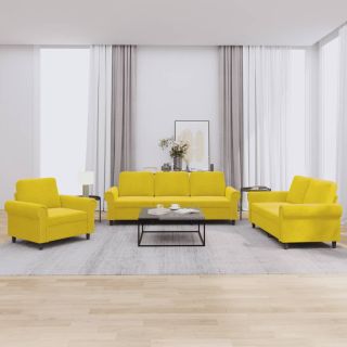3-osaline diivanikomplekt patjadega, kollane, samet