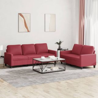 2-osaline diivanikomplekt patjadega, veinipunane, kunstnahk