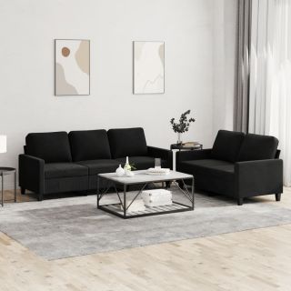 2-osaline diivanikomplekt patjadega, must, samet