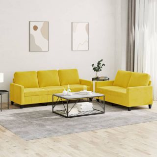 2-osaline diivanikomplekt patjadega, kollane, samet
