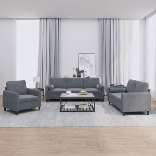 3-osaline diivanikomplekt patjadega, tumehall, samet