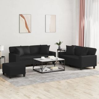 3-osaline diivanikomplekt patjadega, must, kunstnahk
