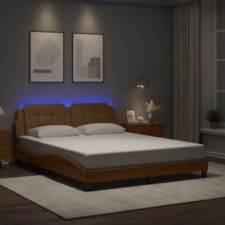 каркас кровати со светодиодной подсветкой. капучино, 160 x 200 см, искусственная кожа