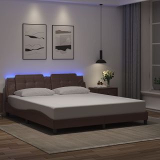 Каркас кровати со светодиодной подсветкой, коричневый, 180 x 200 см, искусственная кожа