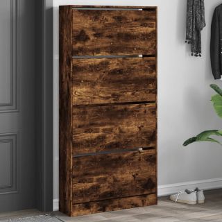 Тумба для обуви, 4 складные двери, копченый дуб, 80 x 21 x 163,5 см
