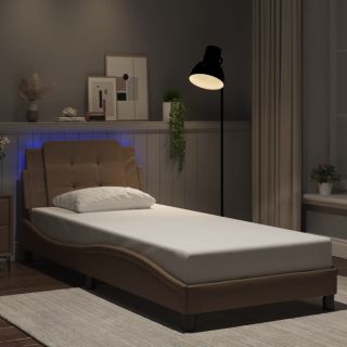 voodiraam LED-tuledega, Cappuccino, 80 x 200 cm, kunstnahk