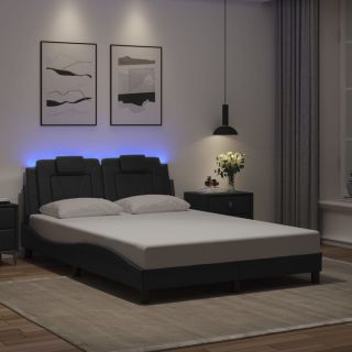 Каркас кровати со светодиодной подсветкой, черный, 140 x 200 см, искусственная кожа