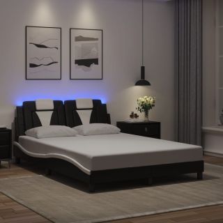 Каркас кровати со светодиодной подсветкой, черно-белый, 140 x 200 см, искусственная кожа