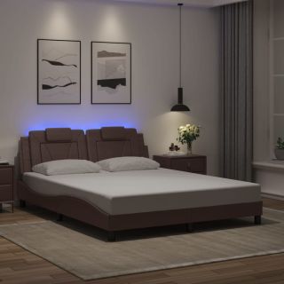 Каркас кровати со светодиодной подсветкой, коричневый, 160 x 200 см, искусственная кожа