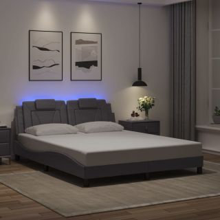 Каркас кровати со светодиодной подсветкой, серый, 160 x 200 см, искусственная кожа