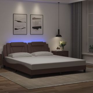voodiraam LED-tuledega, pruun, 180 x 200 cm, kunstnahk
