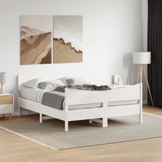 voodiraam ilma madratsita, valge, 135 x 190 cm, männipuit