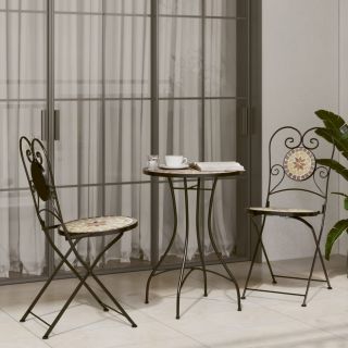 mosaiikplaadiga bistrookomplekt terrakota/valge, raud/keraamika