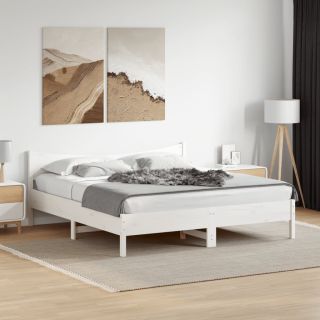 voodiraam ilma madratsita, valge, 200 x 200 cm, männipuit