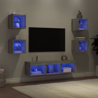 7-osaline telerikappide komplekt LED-tuledega, hall Sonoma tamm