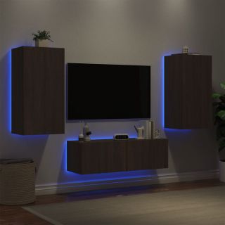 3-osaline telerikappide komplekt LED-tuledega, pruun tamm