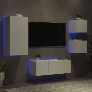 Комплект из 5-ти тумб под телевизор со светодиодной подсветкой, белый, искусственное дерево