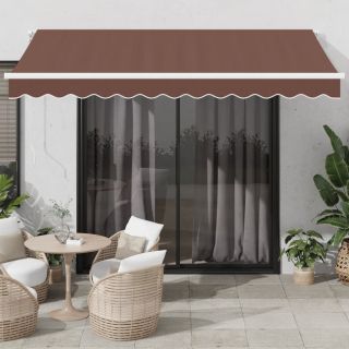 käsitsi sissetõmmatav varikatus LEDiga, pruun, 350 x 250 cm