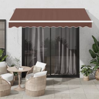 käsitsi sissetõmmatav varikatus LEDiga, pruun, 300 x 250 cm