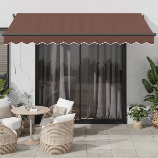 käsitsi sissetõmmatav varikatus LEDiga, pruun, 350 x 250 cm