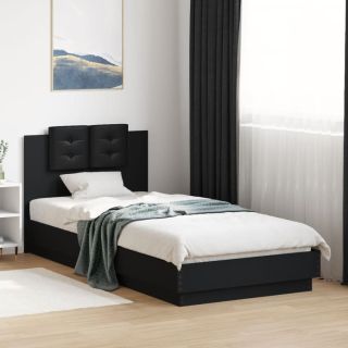 Каркас кровати с изголовьем и светодиодной подсветкой, черный, 100x200 см